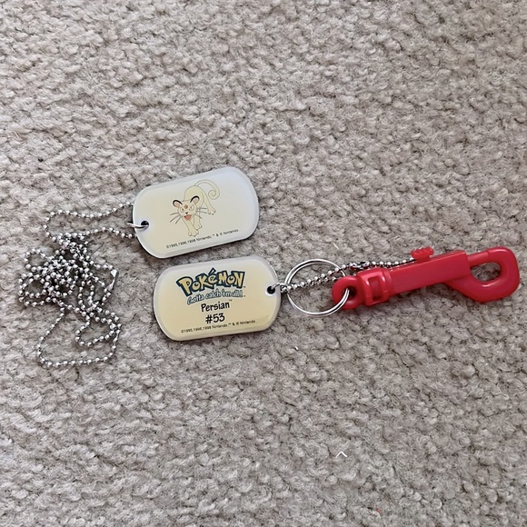 Pokemon Collectible Dog Tag Necklace Keychain 2pc Set Persian #53 Vintage 90s - Picture 2 of 5
